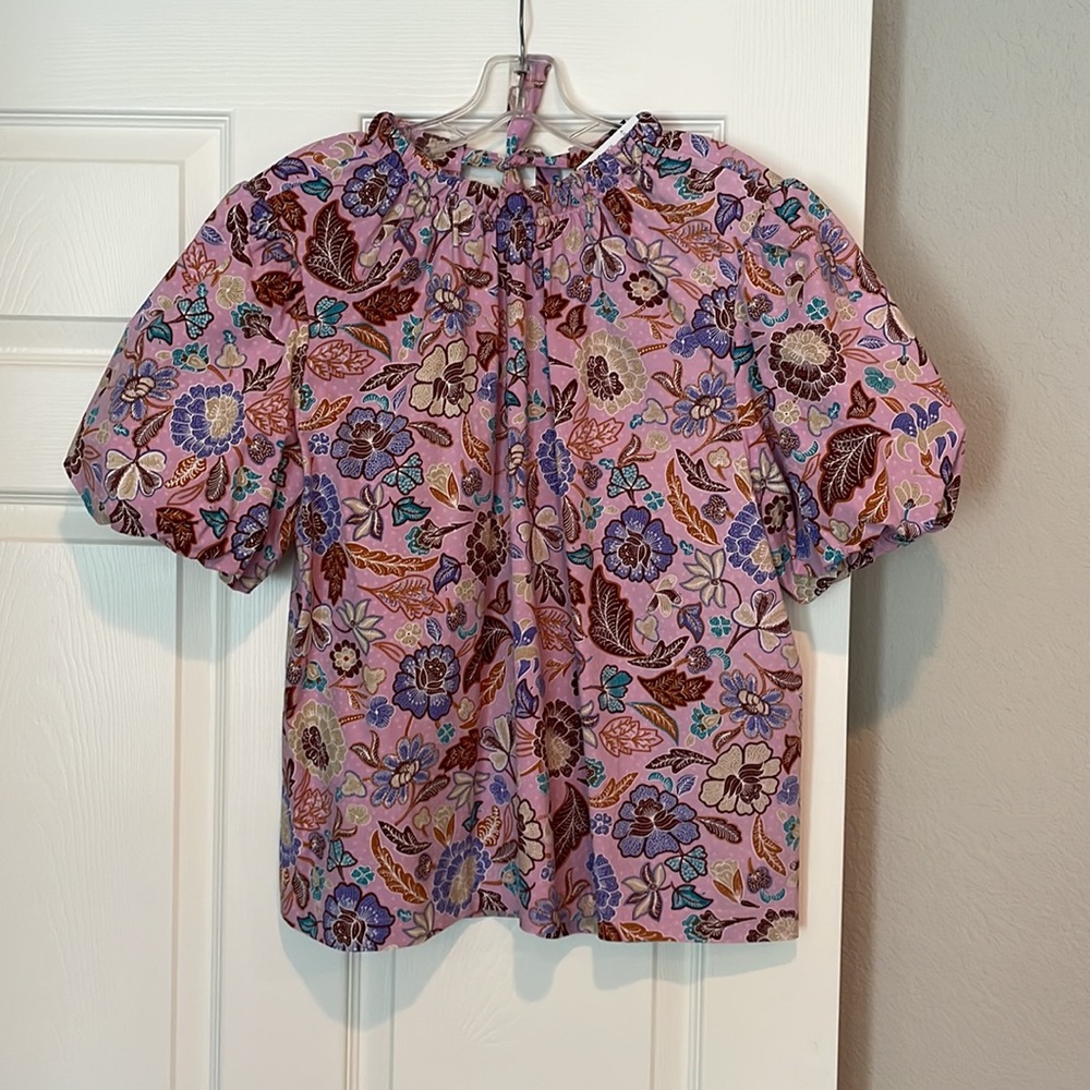 Ann Taylor Batik Floral Tie Back Top Size L - Picture 5 of 10